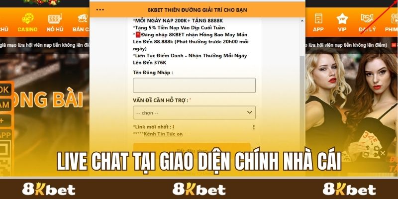 Người chơi liên hệ 8kbet qua kênh live chat